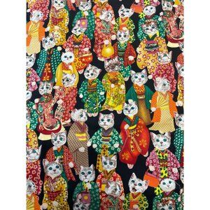 Kimono Cats Fabric Hobby Lobby 100% Cotton Made In Korea 44" x 36" Color Print